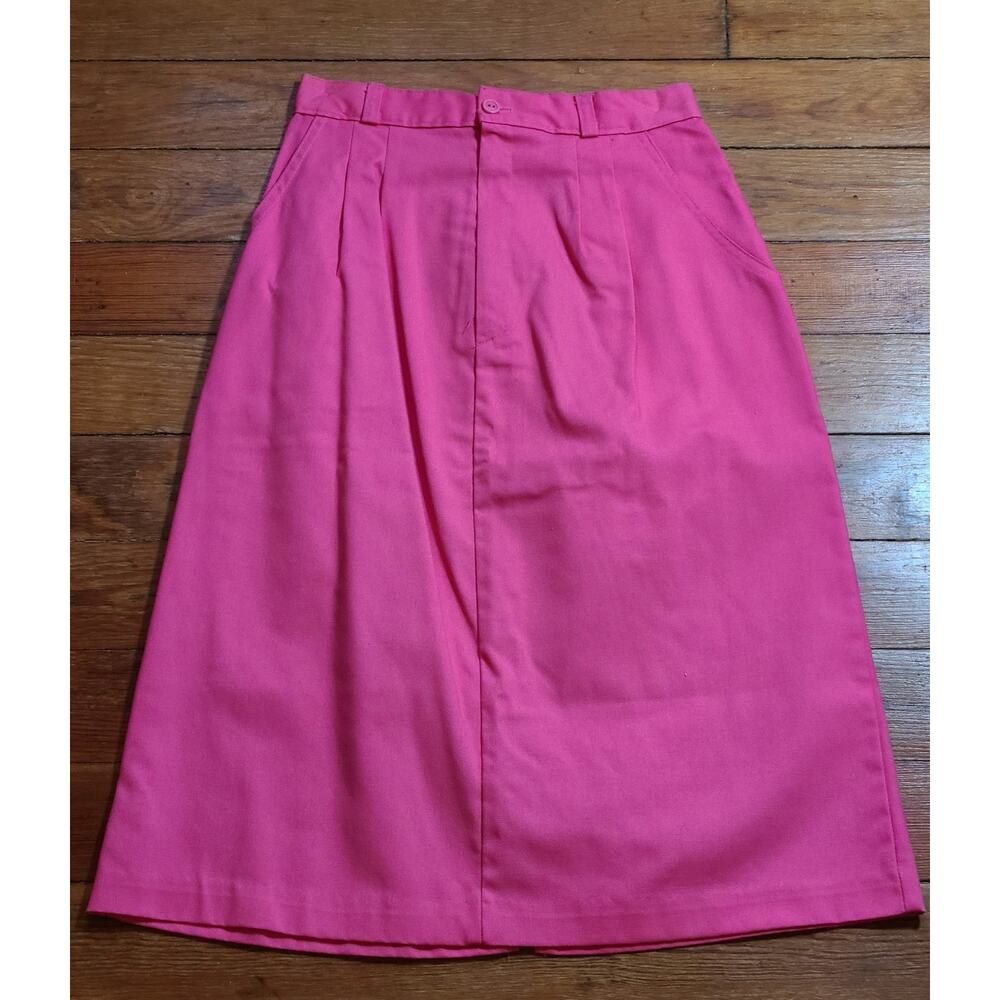 VTG 1980s Hot Pink Midi Barbiecore Pencil Skirt SZ 5 Pocket Pleats Back Slit